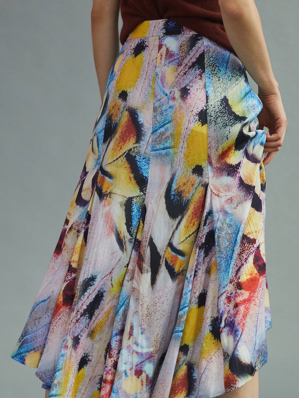Anthro Watercolor Butterfly Wing Midi Skirt - Multicolor